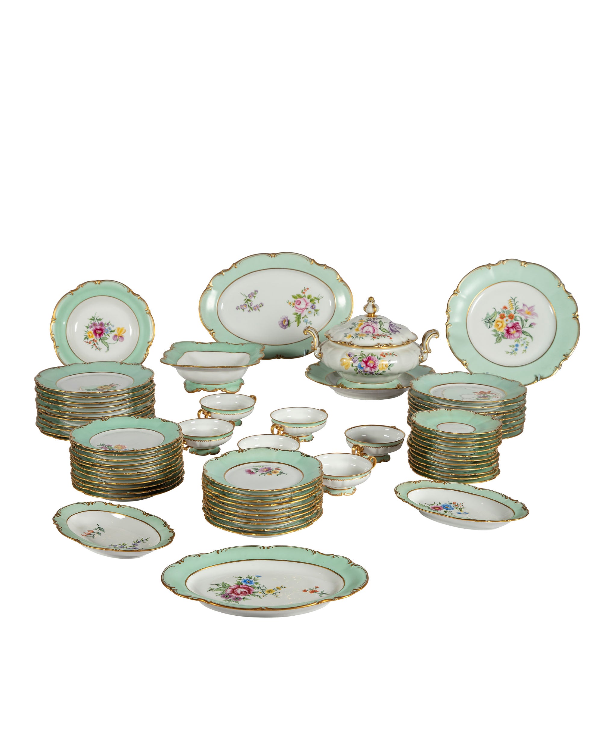 Porcelain tableware Hultschenreuther Selb, model Sylvia. Bavaria, Germany. 77 pieces
