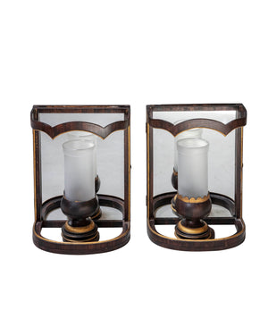 Pair of sconces in polychrome wood, "Trompe l`oeil" effect with interior mirror. Early XXth century