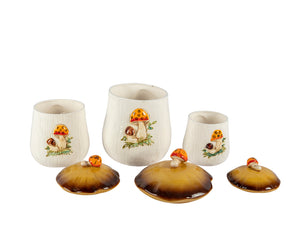 Set de tres tarros de cerámica con forma y motivos de setas