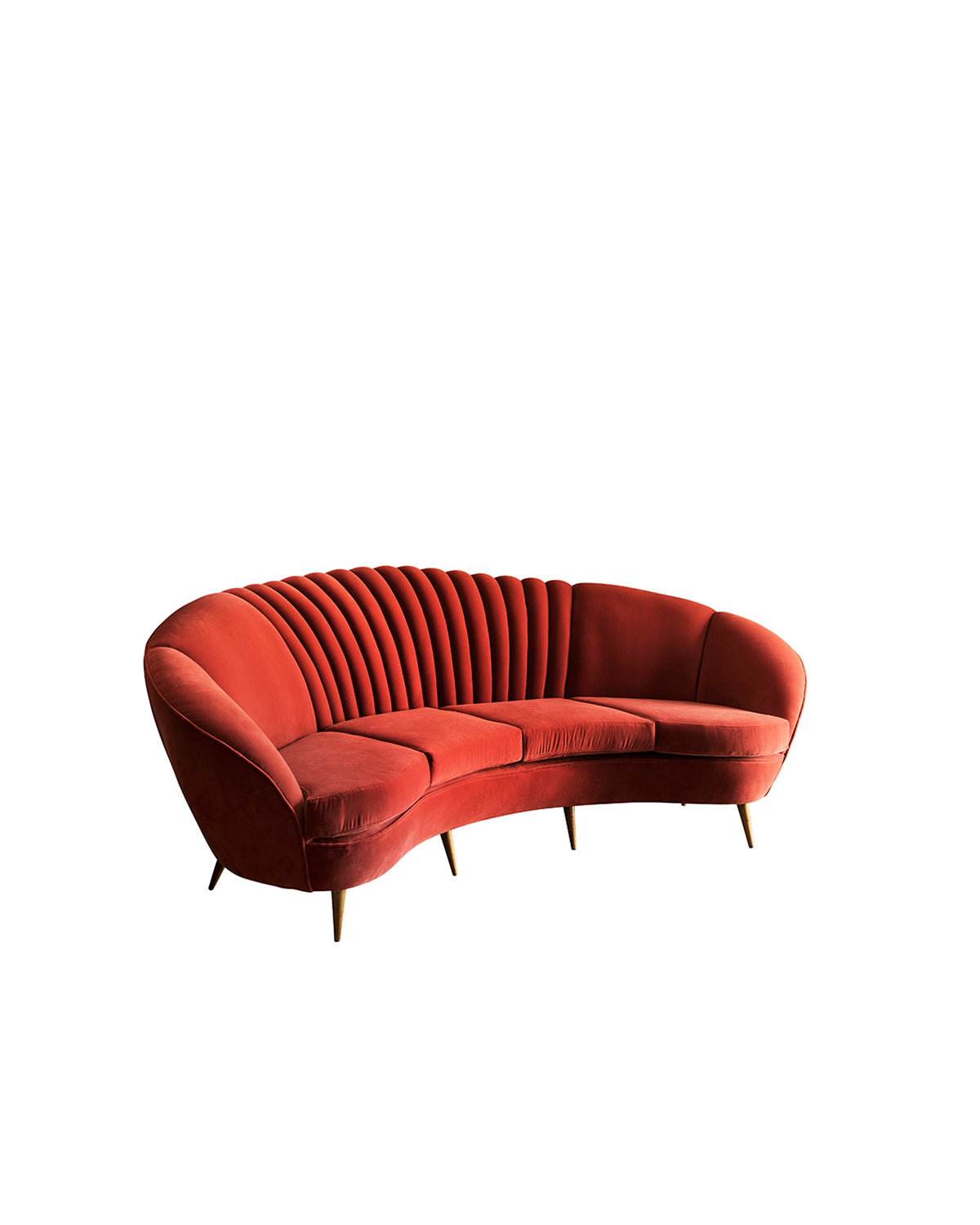 Canapé en velours rouge. Italie, années 50