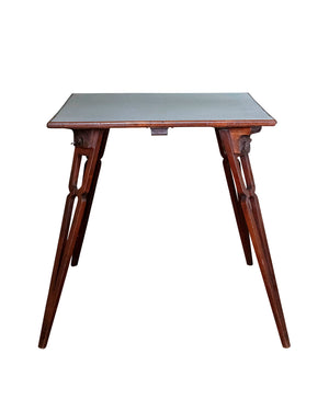 British folding field table made of mahogany wood and upholstered base