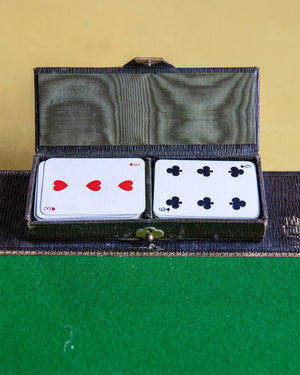Leather case with folding play mat and box for two decks of cards. J.C. Vickery