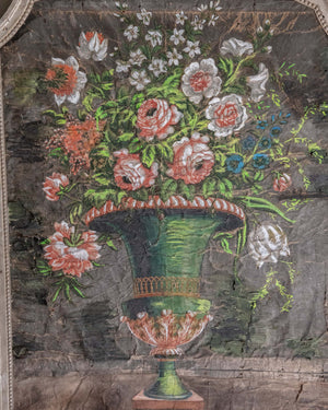 Trumeau de chimenea con espejo original y pintura sobre tela representando un jarrón de flores. Francia. Siglo XIX