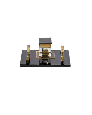 Black glass and brass inkwell. 1940s