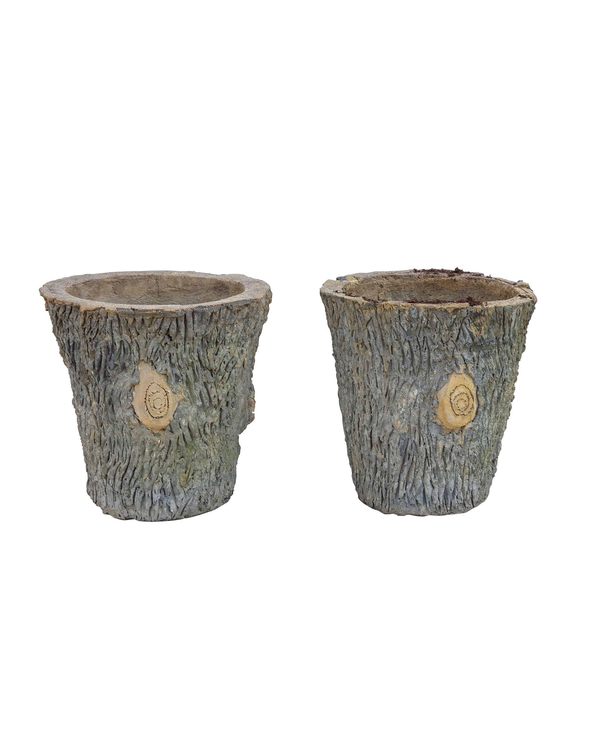 Pair of "Faux bois"(made of cement) planters 