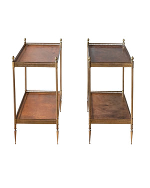 Pair of brass and leather "Maison Jansen" side tables