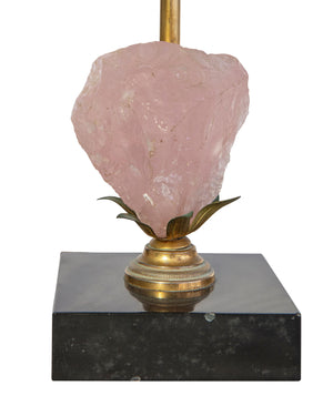 Pair of lamps with pink and white quartz, with a black marble base and a bronze structure. Year 1960