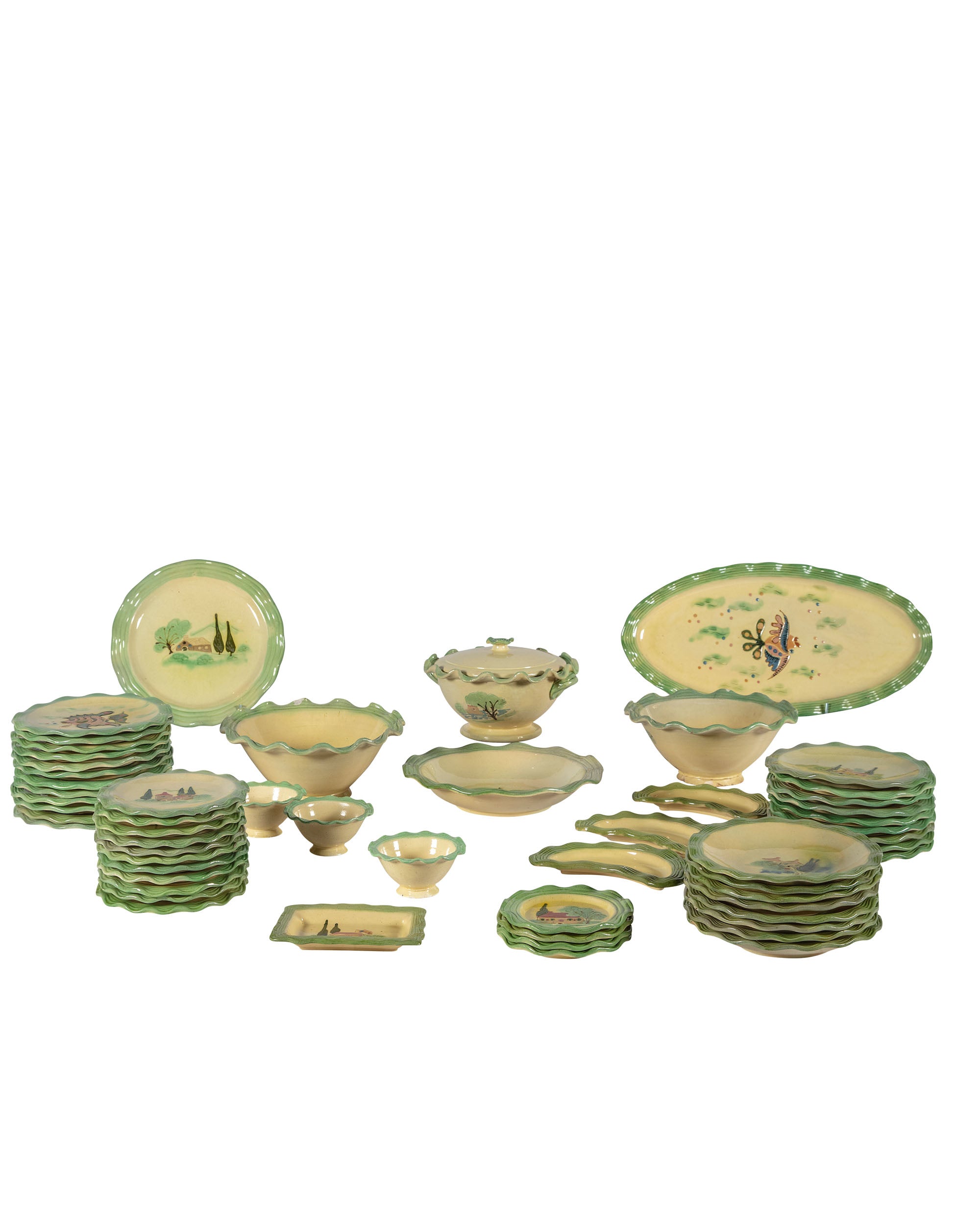 Vaisselle en porcelaine de Vallauris, modèle "Cerenne". 96 pièces