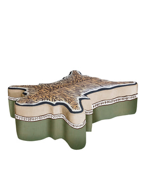  Upholstered ottoman with a tiger’s pelt embroidered in wool 100% (Sage Green)