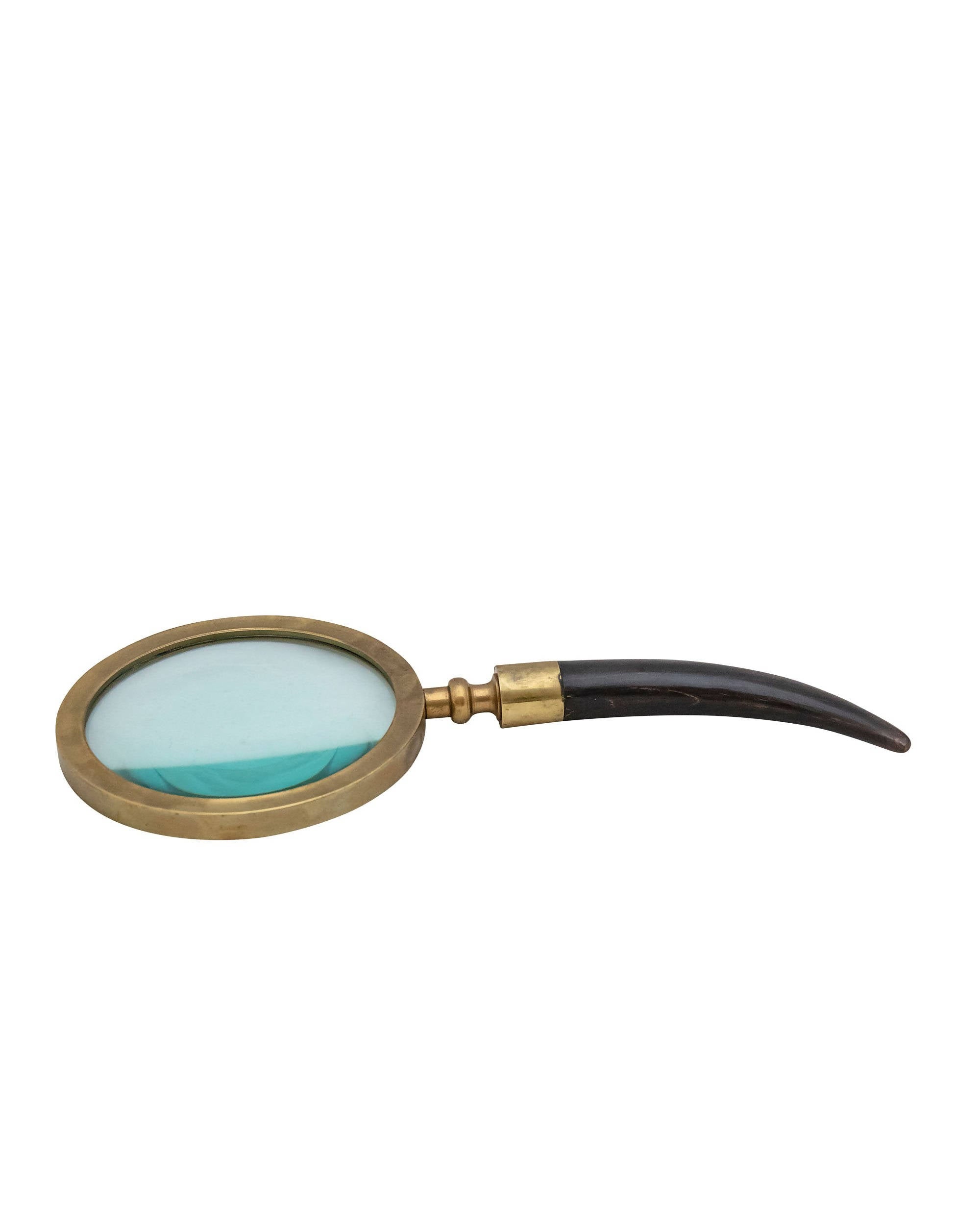 Desk magnifying glass with small handle in carved horn and brass